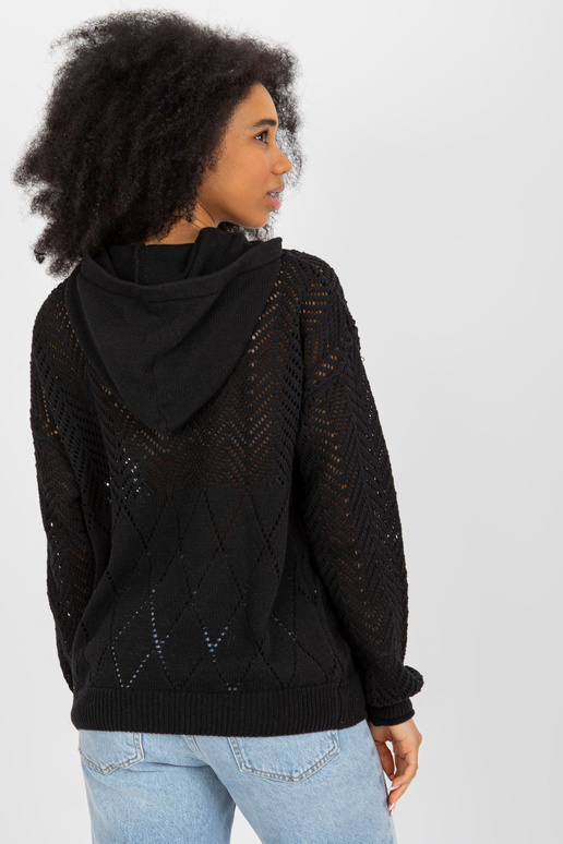 Melns ažūra vasaras džemperis ar kapuci