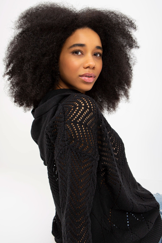 Melns ažūra vasaras džemperis ar kapuci