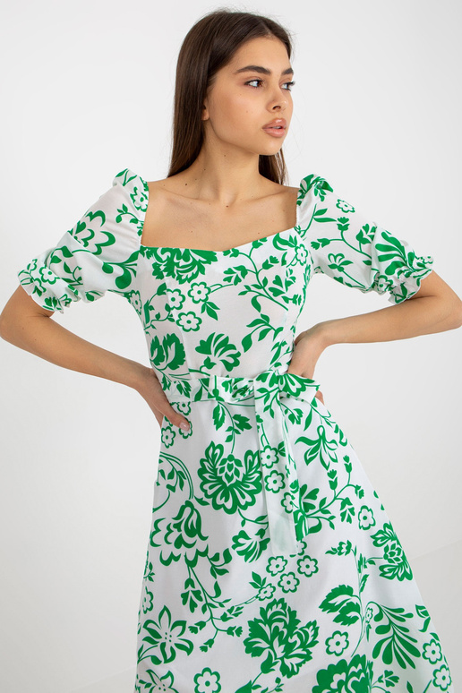 Balta un zaļa midi kleita ar apdruku...