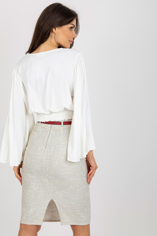 Ecru wrap svinīga blūze ar volāniem