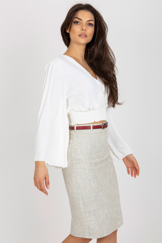 Ecru wrap svinīga blūze ar volāniem