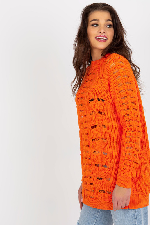 Oranžs sieviešu džemperis ar apaļu kaklu