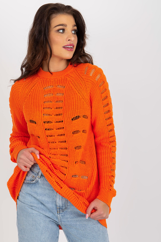 Oranžs sieviešu džemperis ar apaļu kaklu