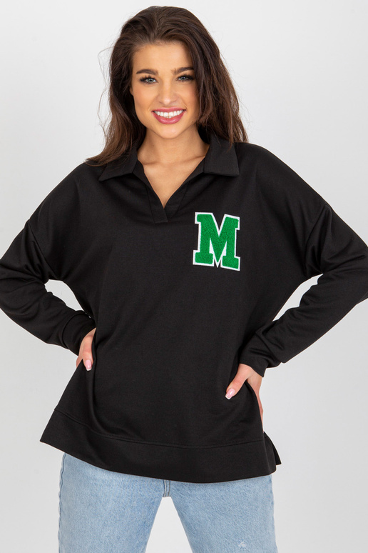 Melna liela izmēra kokvilnas blūze ar...