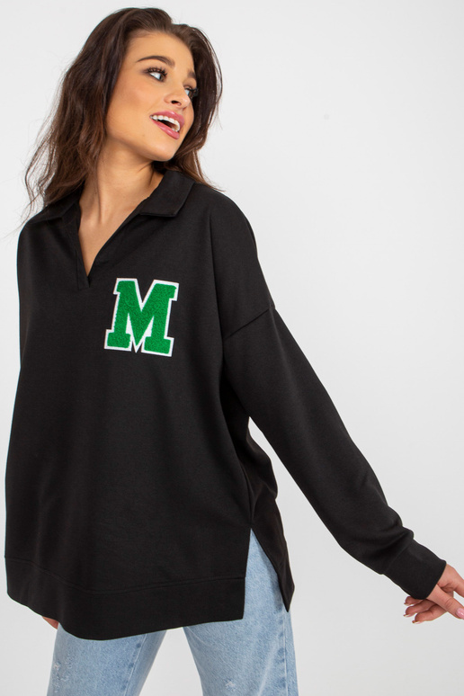 Melna liela izmēra kokvilnas blūze ar...