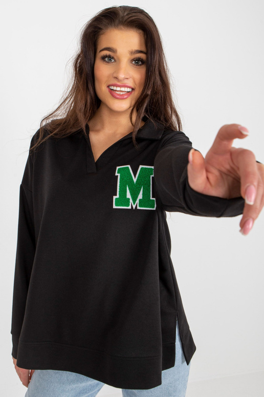 Melna liela izmēra kokvilnas blūze ar...