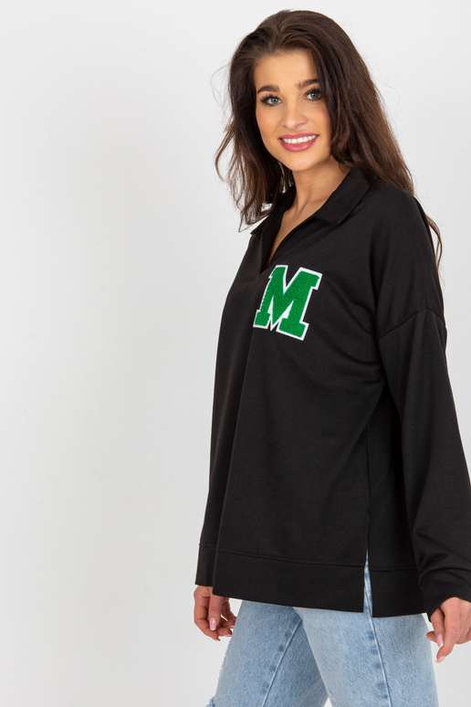 Melna liela izmēra kokvilnas blūze ar...