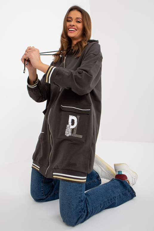 Haki krāsas garš jakas džemperis ar...