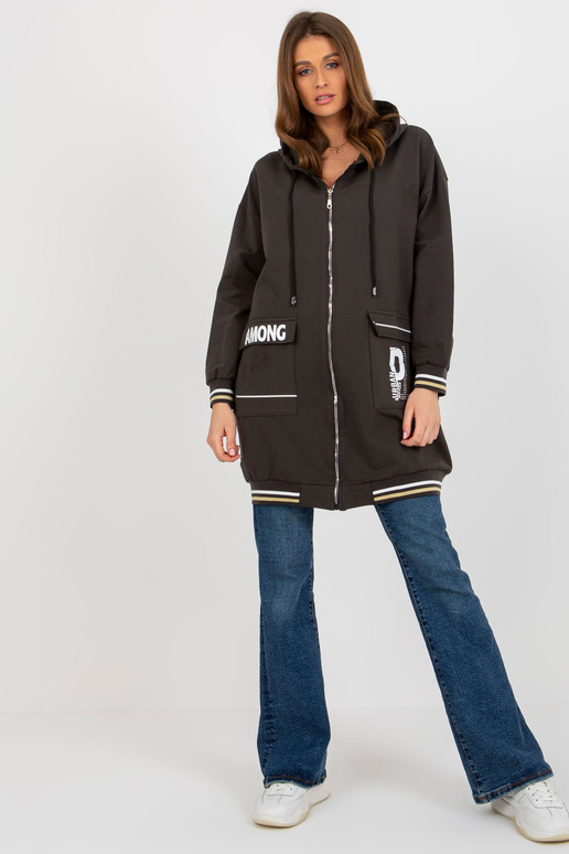 Haki krāsas garš jakas džemperis ar...