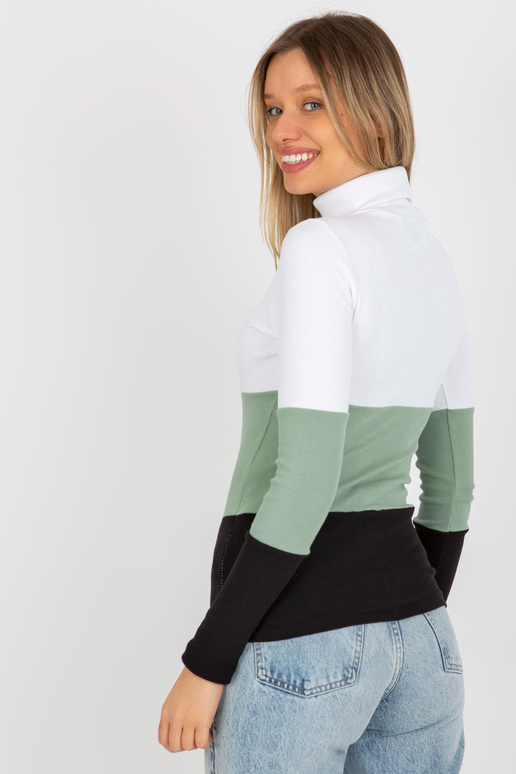 Ecru-melna pieguļoša pamata blūze ar...