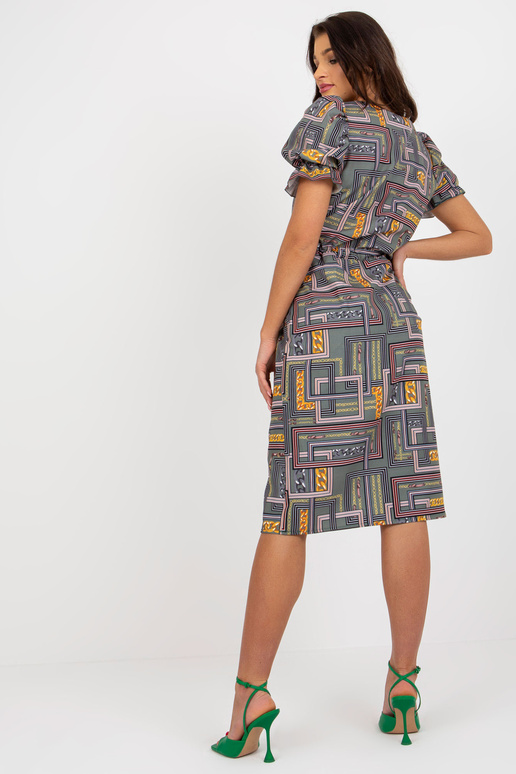 Haki krāsas midi kleita ar apdruku un...