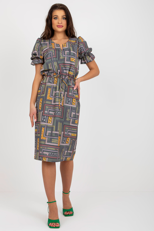 Haki krāsas midi kleita ar apdruku un...