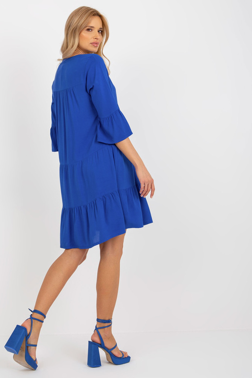 Kobalta brīva kleita ar volānu un V...