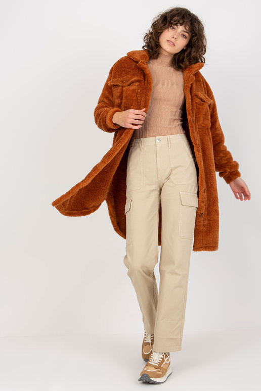 Gaiši brūns garas kažokādas krekls ar...