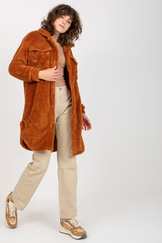 Gaiši brūns garas kažokādas krekls ar...