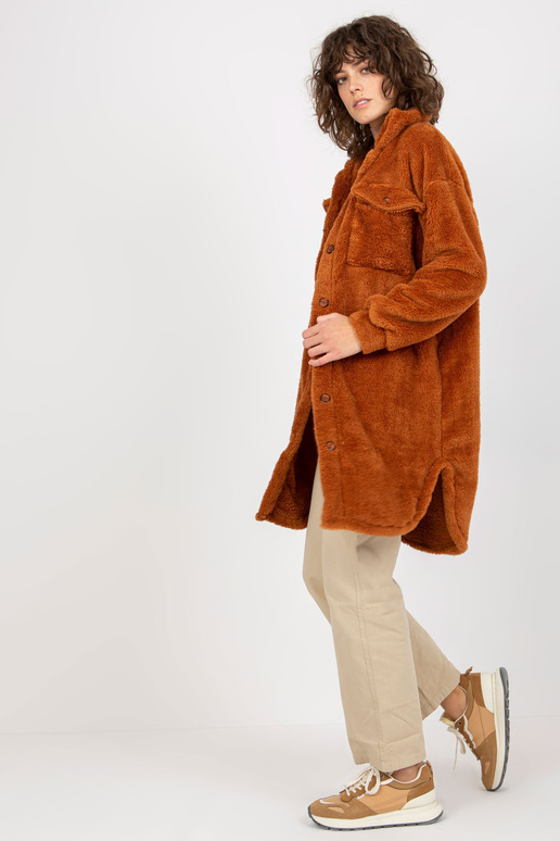 Gaiši brūns garas kažokādas krekls ar...