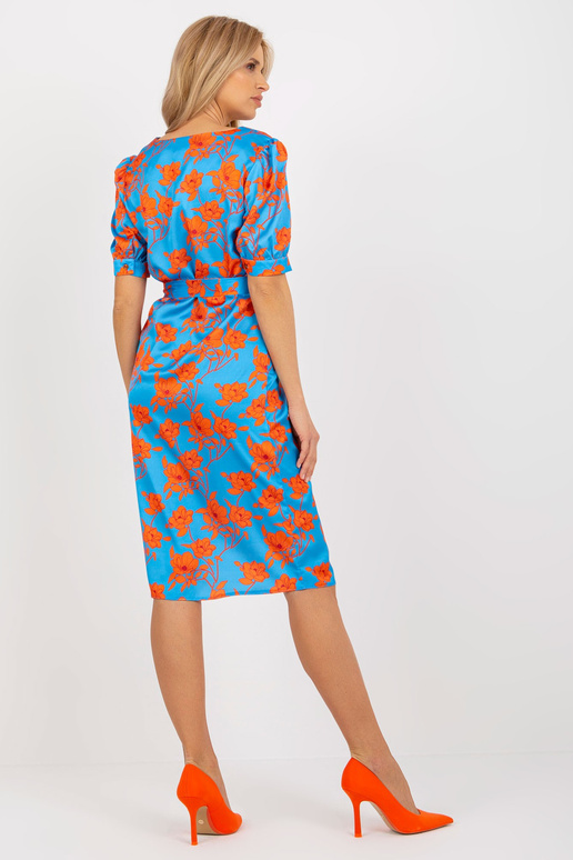 Zila un oranža ziedu kokteiļkleita