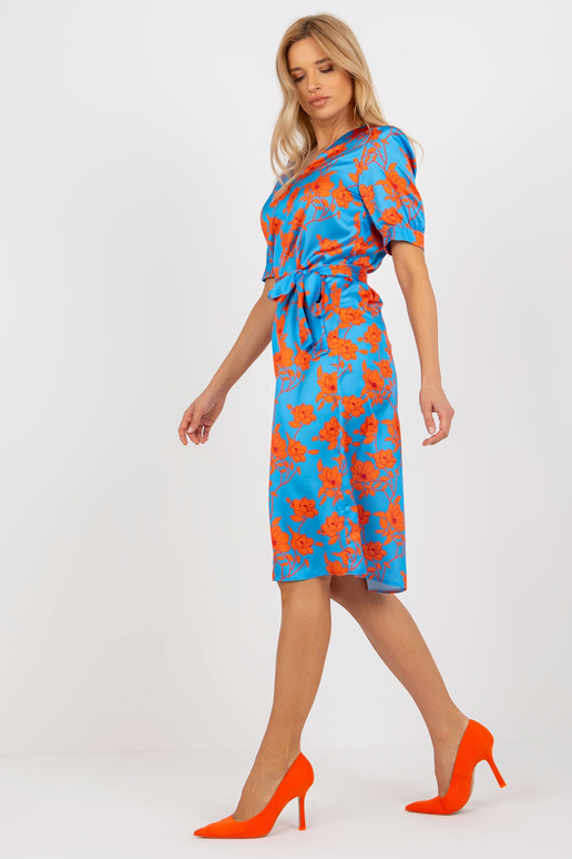 Zila un oranža ziedu kokteiļkleita