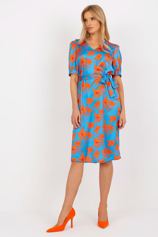 Zila un oranža ziedu kokteiļkleita