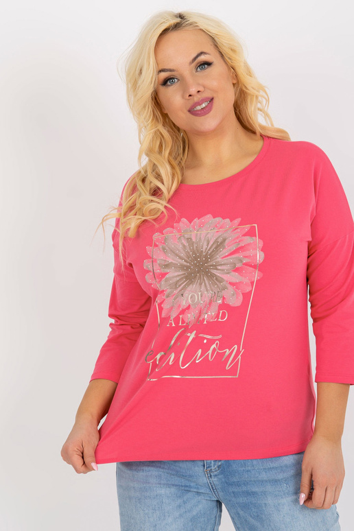 Rozā kokvilnas lielizmēra apdrukas blūze