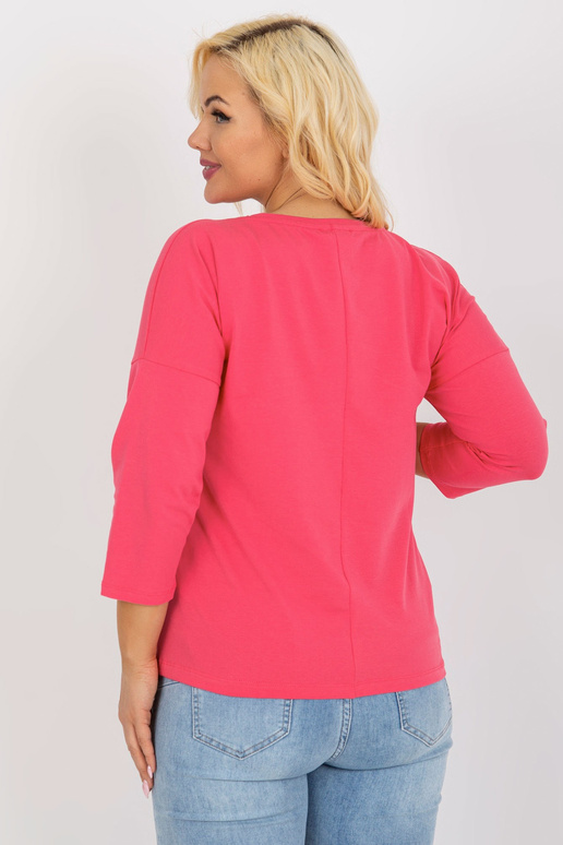 Rozā kokvilnas lielizmēra apdrukas blūze