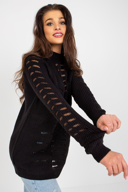 Melns ažūra oversize džemperis ar vilnu