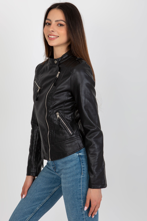 Melna sieviešu ramoneska jaka ar kabatām