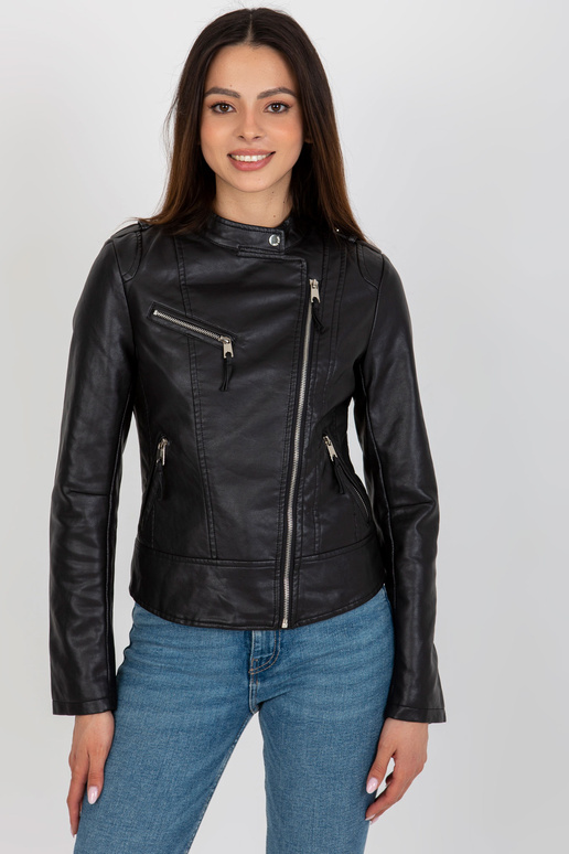 Melna sieviešu ramoneska jaka ar kabatām