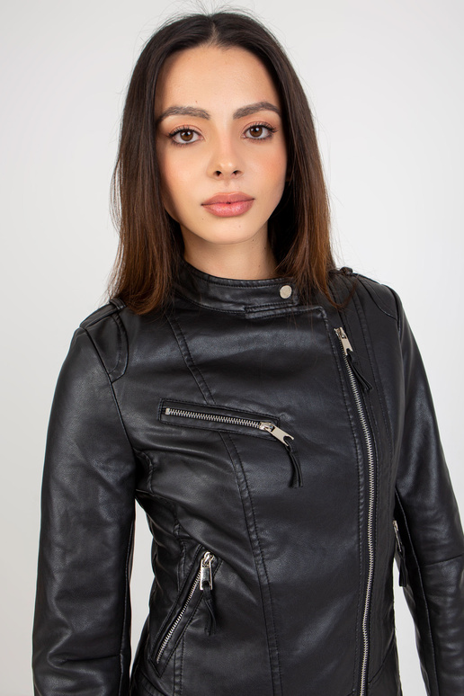 Melna sieviešu ramoneska jaka ar kabatām