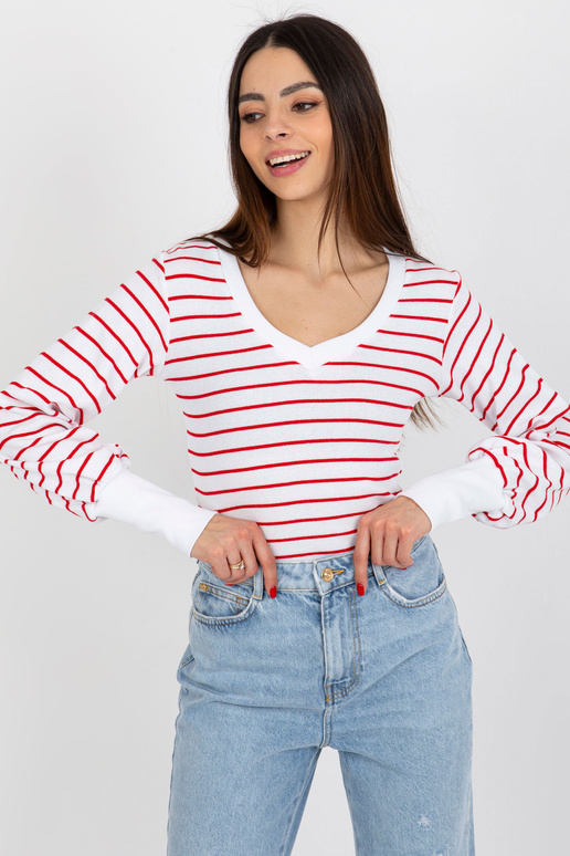 Balta un sarkana rievota pamata blūze...