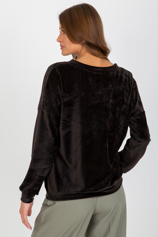 Melna velūra džemperis bez kapuces V...