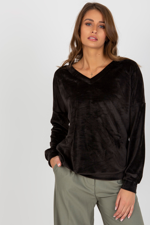 Melna velūra džemperis bez kapuces V...
