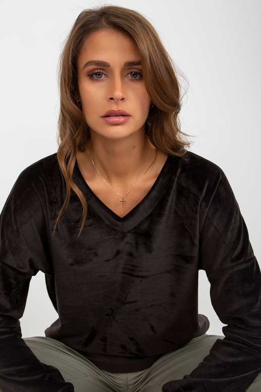 Melna velūra džemperis bez kapuces V...