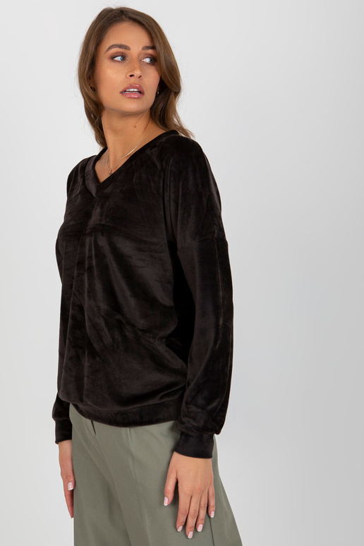 Melna velūra džemperis bez kapuces V...