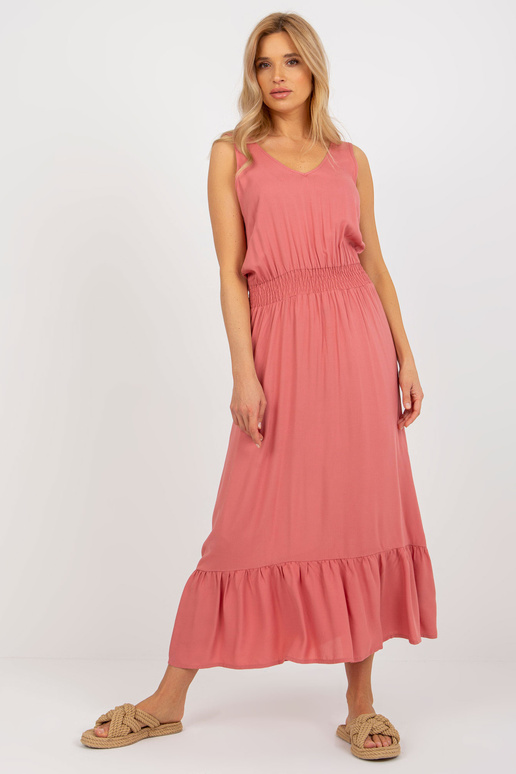 Tumši rozā bezpiedurkņu flounces maxi...