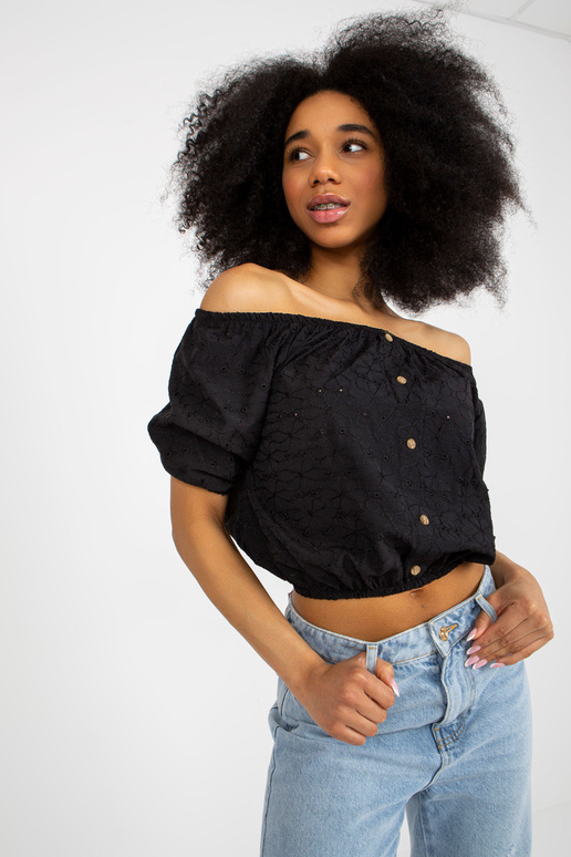 Melna kokvilnas spāņu blūze ar īsām...