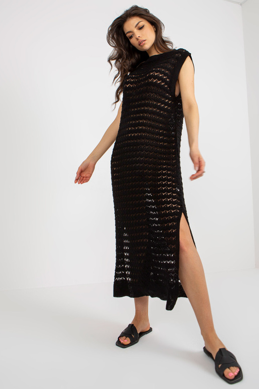 Melna pludmales trikotāžas kleita ar...