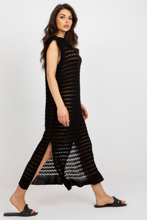 Melna pludmales trikotāžas kleita ar...