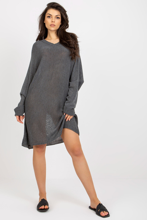 Tumši pelēka trikotāžas kleita ar V...