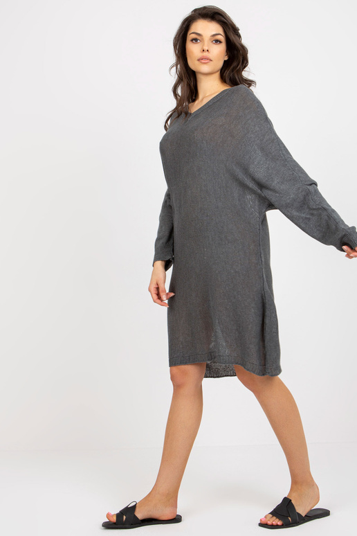 Tumši pelēka trikotāžas kleita ar V...