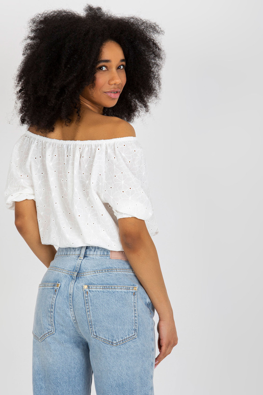 Ecru īsa spāņu blūze ar ažūra rakstu