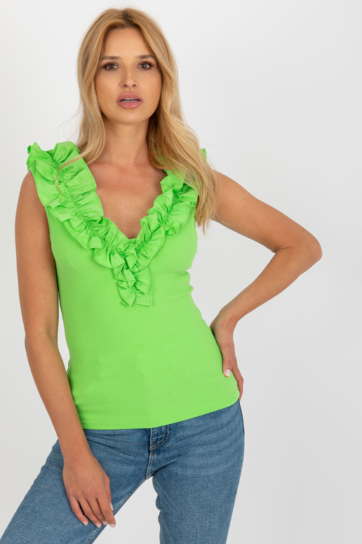Gaiši zaļš rievotu tops ar kakla...