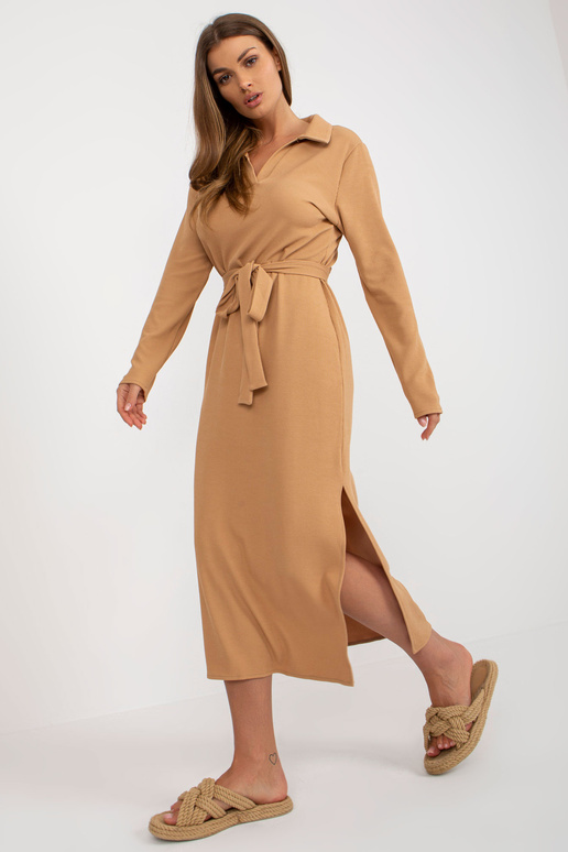 Camel Midi Stripe kleita ar jostu