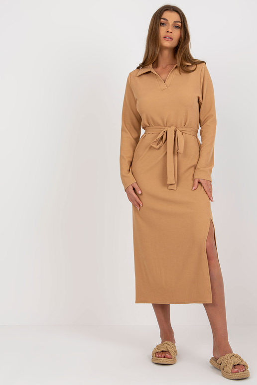 Camel Midi Stripe kleita ar jostu