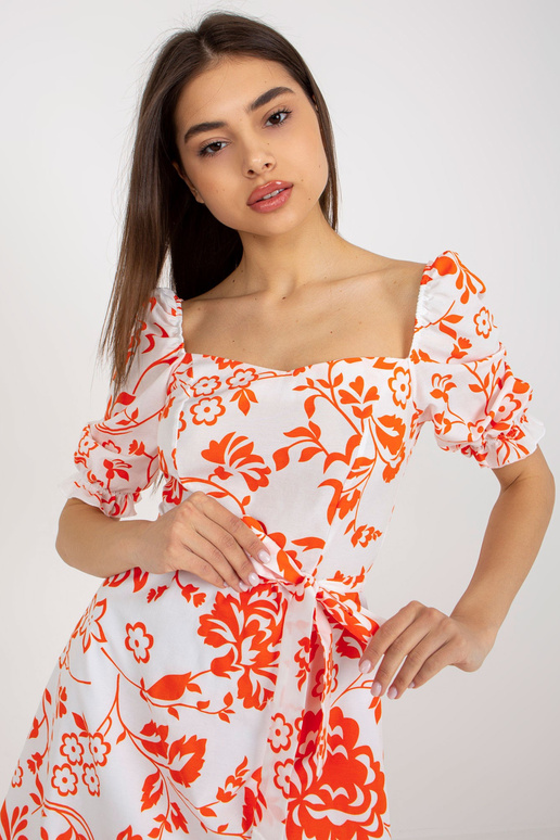 Balta un oranža kokvilnas kleita ar...