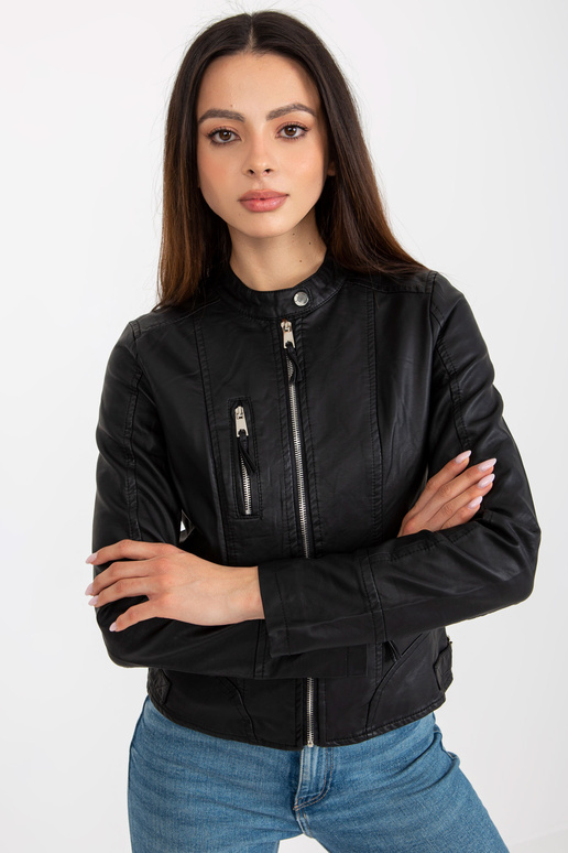 Melna sieviešu eko-ādas jaka ar...