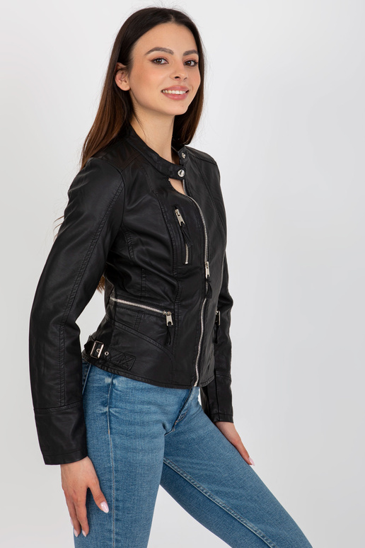 Melna sieviešu eko-ādas jaka ar...