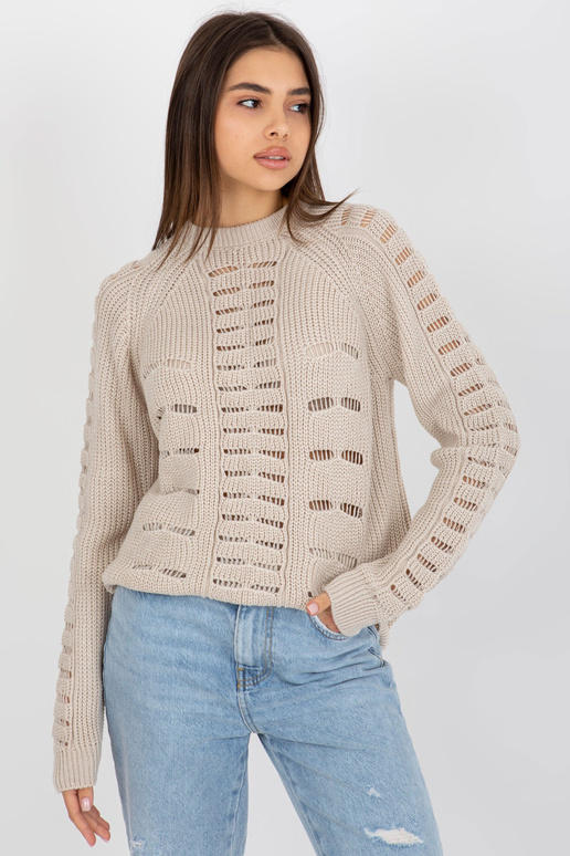 Bēšs garš oversize džemperis ar ažūra...