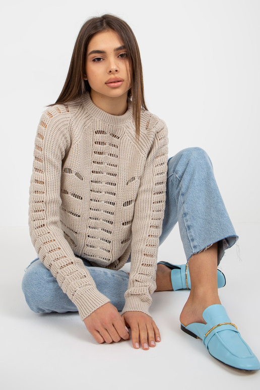 Bēšs garš oversize džemperis ar ažūra...