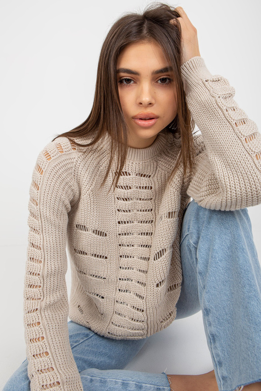 Bēšs garš oversize džemperis ar ažūra...